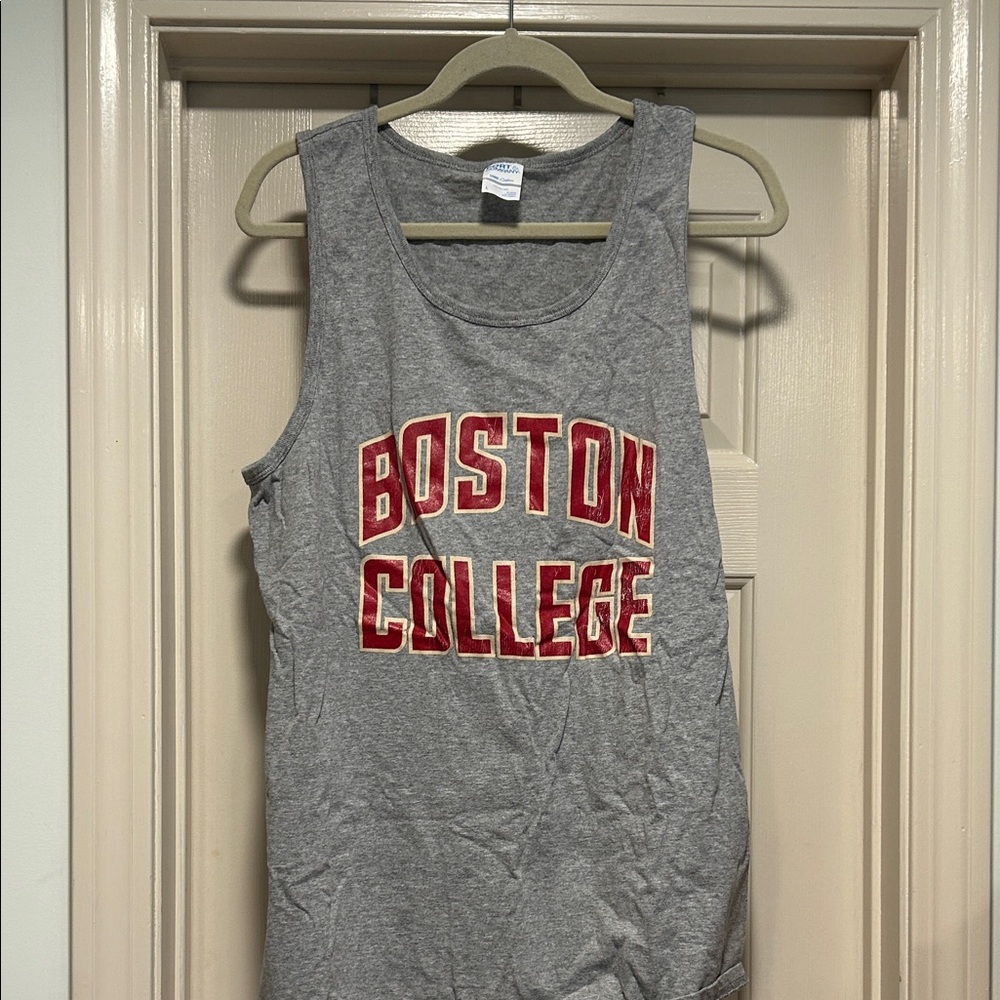 Port and Company Gray Tank Top with Red Boston College Print